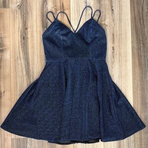 Sparkle Navy Blue Fit-and-Flare Strappy Dress by PROM Girl medium